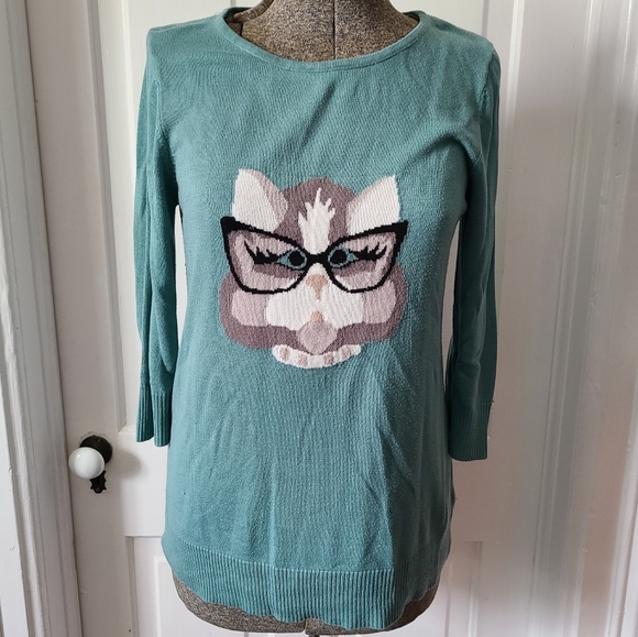 Cat w/ glasses Sweater - Picture 1 of 5